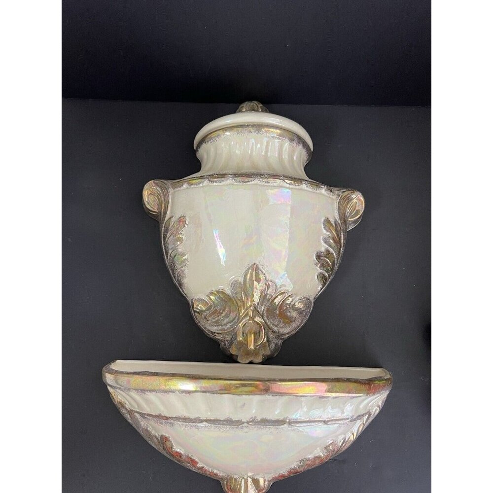 1956 Iridescent Ceramic Sconce W/ Gold Trim 18" LONG TOTAL - Picture 1 of 15